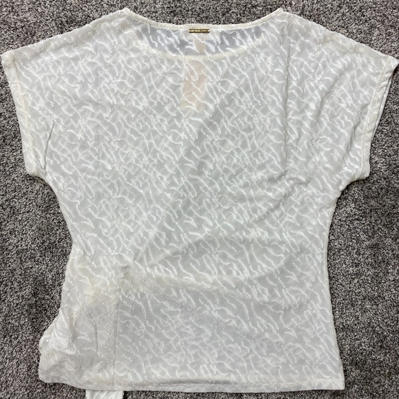 Michael Kors blouse womens small White Sheer Tie bow Summer overlay Elegant - Picture 3 of 9